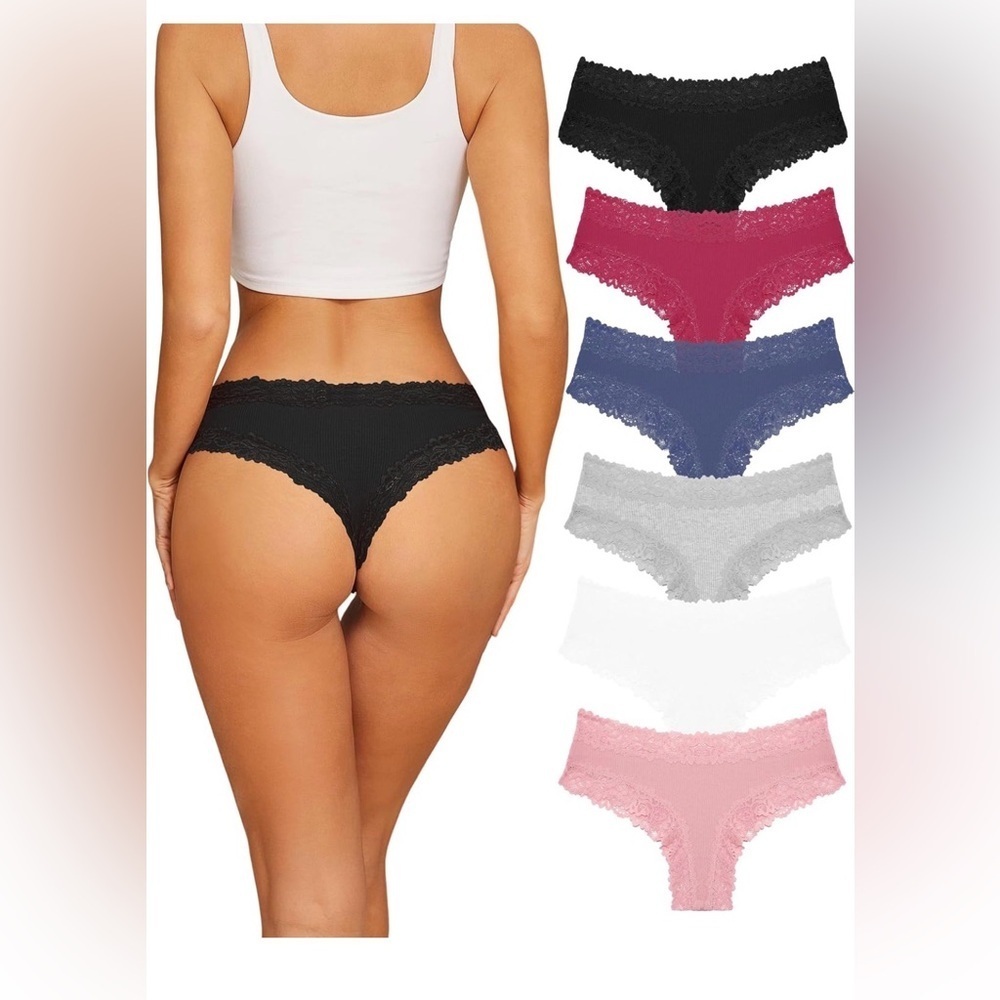 🆕Sexy Lace Brazilian Panties Soft Breathable Cotton Bikini for Ladies 6 Pack